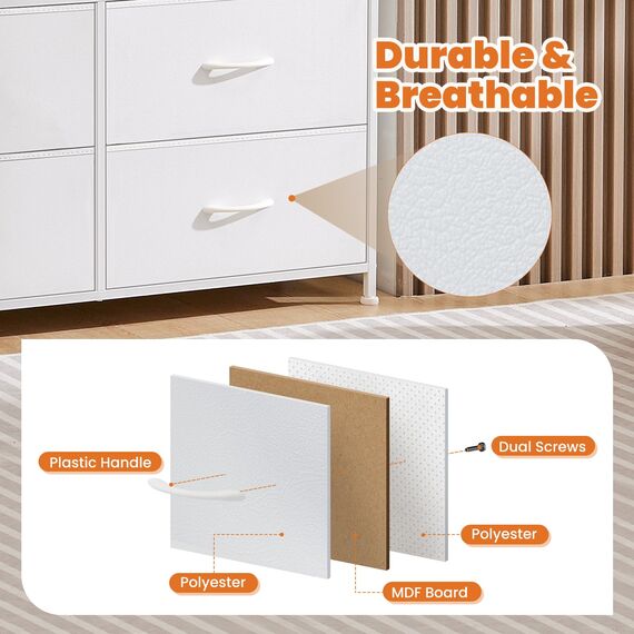 DUMOS Kommode für Schlafzimmer mit 8 Stoffschubladen hohe Kommode Organizer für Kleidung Schrank Kinderzimmer Aufbewahrungsturm mit Schrank Metallrahmen Holzplatte leichte Kinderzimmermöbel