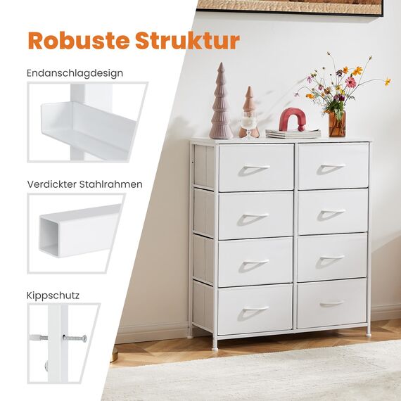 Sweetcrispy Kommode für Schlafzimmer, breite Schublade Kommode, 8 Stoffschubladen mit Griffen, Schrank, TV Stand für Schlafzimmer, Schrank, Wohnzimmer, Kinderzimmer