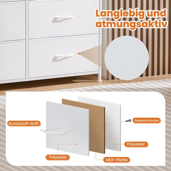 Sweetcrispy Kommode für Schlafzimmer, breite Schublade Kommode, 8 Stoffschubladen mit Griffen, Schrank, TV Stand für Schlafzimmer, Schrank, Wohnzimmer, Kinderzimmer