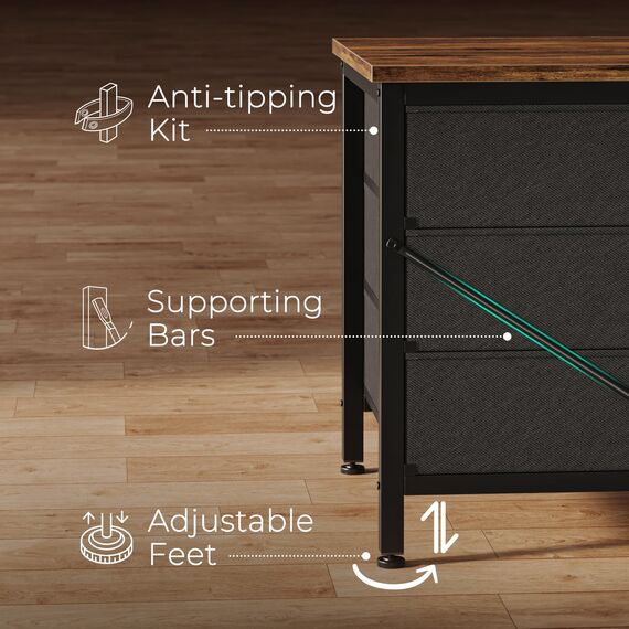 Huuger Kommode mit 9 Schubladen, 55 Zoll TV-Ständer für 139,7 cm (55 Zoll) Fernseher, Unterhaltungszentrum mit Schubladen, großer Stauraum, Stoffkommode für Schlafzimmer, Schrank, rustikales Braun