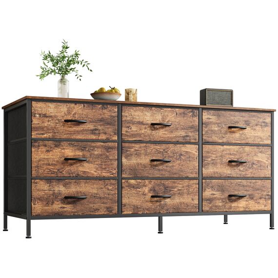 Huuger Kommode mit 9 Schubladen, 119,9 cm Kommode, TV-Ständer für 127,7 cm, 139,7 cm (50 Zoll), Unterhaltungszentrum mit Schubladen, für Schlafzimmer, Schrank, rustikales Braun