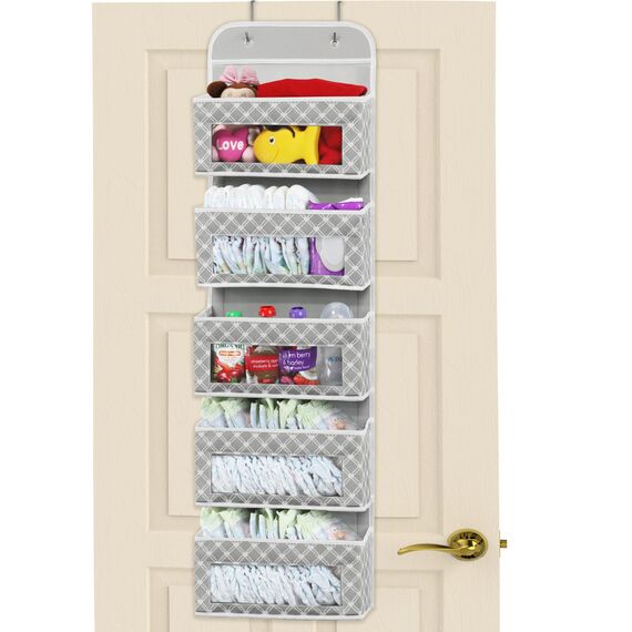 Simple Houseware Über der Tür 5 Taschen-Organizer mit durchsichtigem Fenster, Grau/Weiß