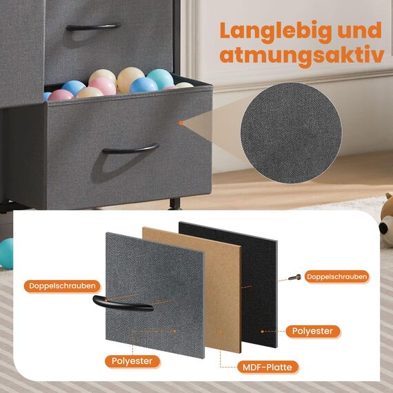 Sweetcrispy Kommode für Schlafzimmer, breite Schublade Kommode, 8 Stoffschubladen mit Griffen, Schubladen aus Stoff, Schrank, TV Stand für Schlafzimmer, Schrank, Wohnzimmer, Kinderzimmer