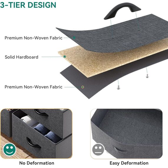 YITAHOME Kommode mit Schubladen, Schrank mit 9 Schubladen aus Stoff, Aufbewahrungskommode Industrial Stil für Schlafzimmer, Wohnzimmer, Kinderzimmer, Flur, Aufbewahrungsschrank (Schwarzgrau)