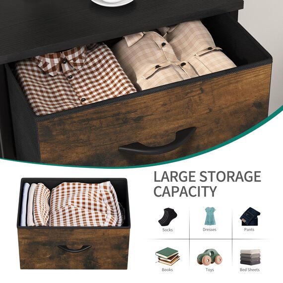 YITAHOME kommode mit Schubladen, Schrank mit 7 Schubladen aus Stoff, Aufbewahrungskommode Modernen Stil für Schlafzimmer, Wohnzimmer,Flur, rustikal braun
