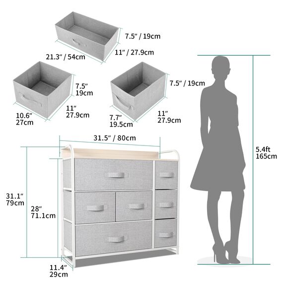 YITAHOME kommode mit Schubladen, Schrank mit 7 Schubladen aus Stoff, Aufbewahrungskommode Modernen Stil für Schlafzimmer, Wohnzimmer,Flur, Hellgrau Aufbewahrungsschrank