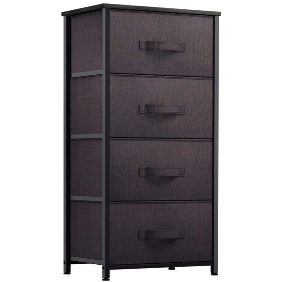 YITAHOME Kommode mit Schubladen, Schrank mit 4 Schubladen aus Stoff, Aufbewahrungskommode Industrial Stil für Schlafzimmer, Wohnzimmer, Kinderzimmer, Flur, Aufbewahrungsschrank (Braun)