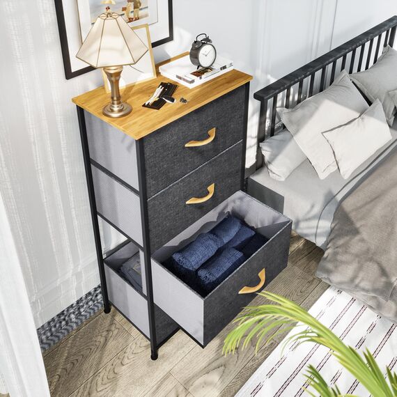 YITAHOME Kommode mit Schubladen, Schrank mit 4 Schubladen aus Stoff, Aufbewahrungskommode Industrial Stil für Schlafzimmer, Wohnzimmer, Kinderzimmer, Flur, Aufbewahrungsschrank (Dunkelgrau)