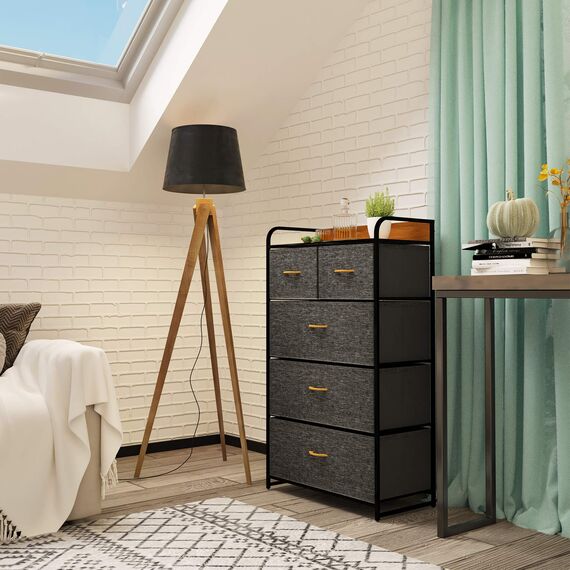 YITAHOME Kommode mit 5 Schubladen, Schrank mit Schubladen aus Stoff, Aufbewahrungskommode Industrial Stil für Schlafzimmer, Wohnzimmer, Kinderzimmer, Aufbewahrungsschrank (Dunkelgrau)