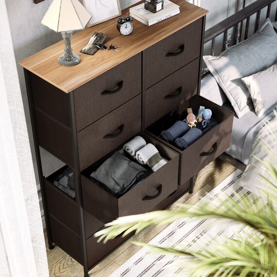 YITAHOME Kommode mit 10 Schubladen, Schrank mit Schubladen aus Stoff, Aufbewahrungskommode Industrial Stil für Schlafzimmer, Wohnzimmer, Kinderzimmer, Aufbewahrungsschrank (Braun)