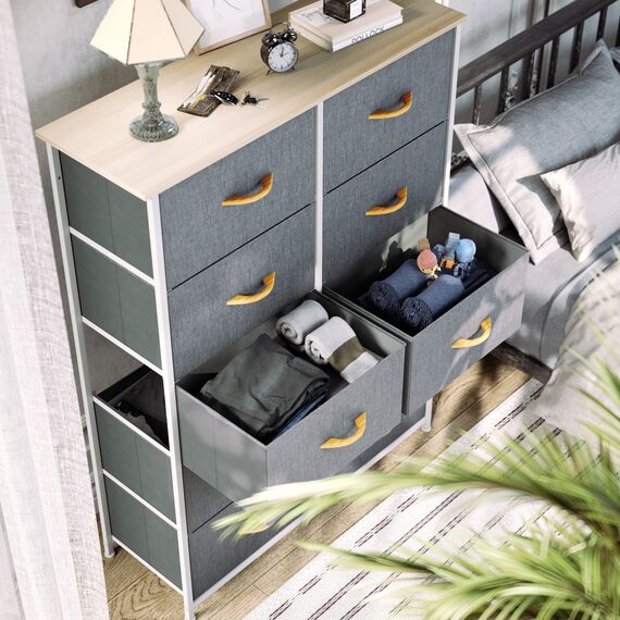 YITAHOME Kommode mit Schubladen, Schrank mit 10 Schubladen aus Stoff, Aufbewahrungskommode Industrial Stil für Schlafzimmer, Wohnzimmer, Kinderzimmer, Flur, Aufbewahrungsschrank (Grau)