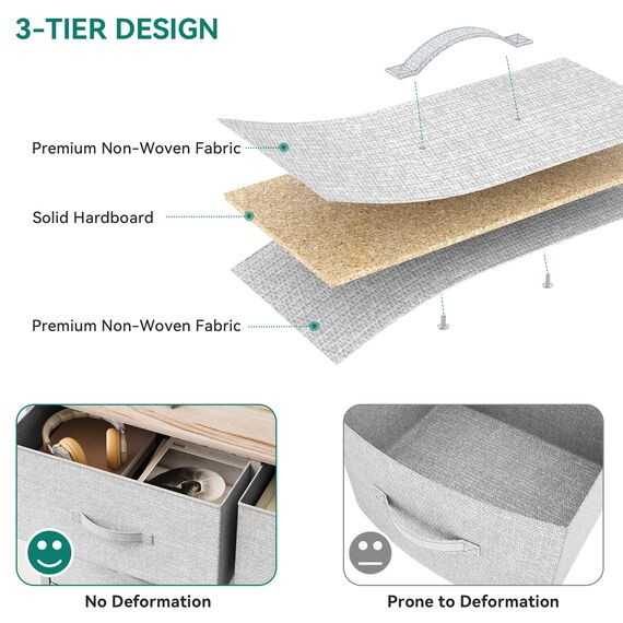 YITAHOME Kommode mit 10 Schubladen, Schrank mit Schubladen aus Stoff, Aufbewahrungskommode Industrial Stil für Schlafzimmer, Wohnzimmer, Kinderzimmer, Aufbewahrungsschrank (Hellgrau)