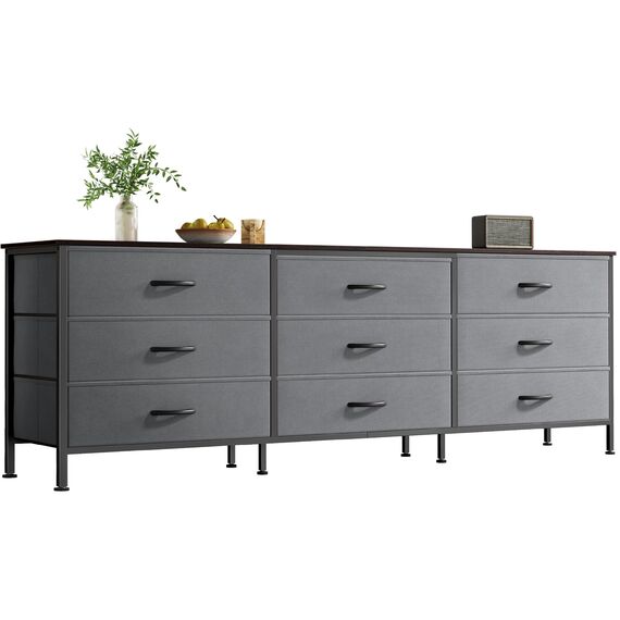 Huuger Kommode 160 cm für Schlafzimmer, Schrank Kommode mit 9 Schubladen, großer TV-Schrank für 55, 65, 70 Zoll, Entertainment-Center mit Aufbewahrung, breite Kommode lang, Walnuss