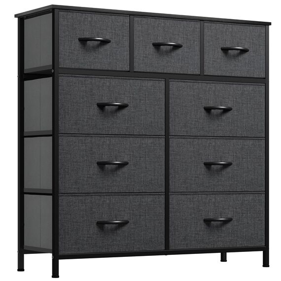 YITAHOME Kommode mit Schubladen, Schrank mit 9 Schubladen aus Stoff, Aufbewahrungskommode Industrial Stil für Schlafzimmer, Wohnzimmer, Kinderzimmer, Flur, Aufbewahrungsschrank (Schwarzgrau)