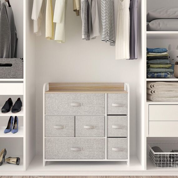 YITAHOME kommode mit Schubladen, Schrank mit 7 Schubladen aus Stoff, Aufbewahrungskommode Modernen Stil für Schlafzimmer, Wohnzimmer,Flur, Hellgrau Aufbewahrungsschrank