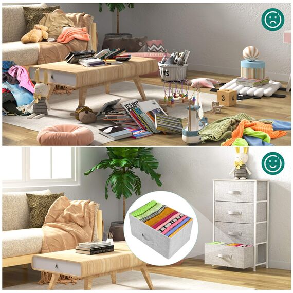 YITAHOME kommode Schmal, Schrank mit 4 Schubladen aus Stoff, Aufbewahrungskommode Modernen Stil für Schlafzimmer, Wohnzimmer,Flur, Hellgrau Aufbewahrungsschrank