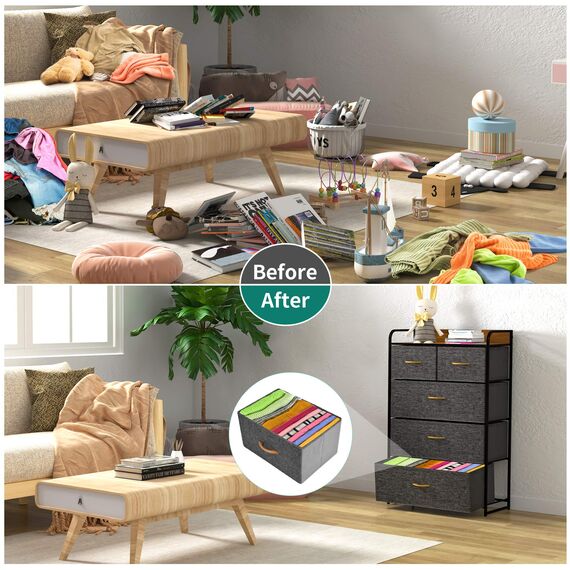 YITAHOME Kommode mit 5 Schubladen, Schrank mit Schubladen aus Stoff, Aufbewahrungskommode Industrial Stil für Schlafzimmer, Wohnzimmer, Kinderzimmer, Aufbewahrungsschrank (Dunkelgrau)