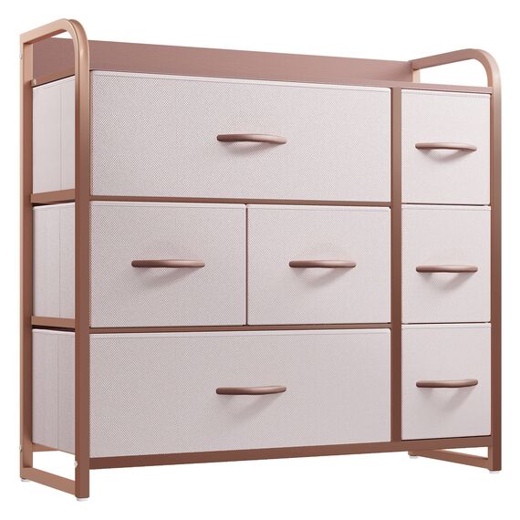 YITAHOME Kommode, Schrank, Aufbewahrungsschrank, 7 Schubladen aus Stoff mit Griffen, Aufbewahrungskommode, Rosa