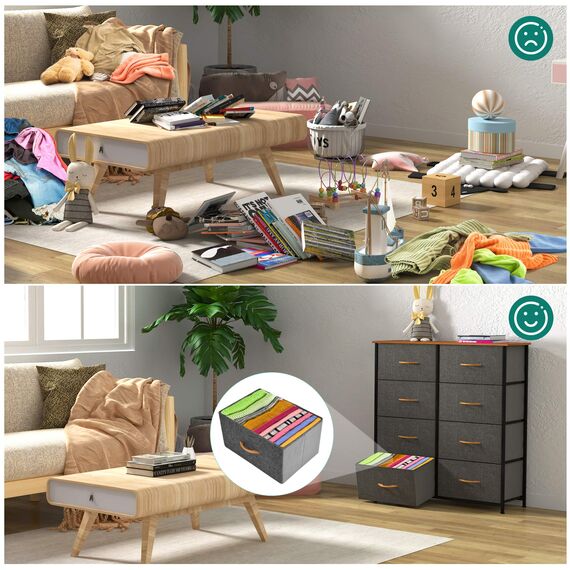 YITAHOME kommode, Schrank mit 8 Schubladen aus Stoff, Modernen Stil, Stabiler Metallrahmen, Holztischplatte, Aufbewahrungskommode für Schlafzimmer, Wohnzimmer, Flur, Dunkelgrau