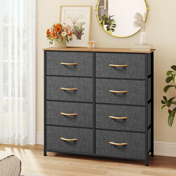 YITAHOME Kommode mit Schubladen, Schrank mit 8 Schubladen aus Stoff, Aufbewahrungskommode Industrial Stil für Schlafzimmer, Wohnzimmer, Kinderzimmer, Flur, Aufbewahrungsschrank (Dunkelgrau)