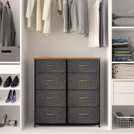 YITAHOME kommode, Schrank mit 8 Schubladen aus Stoff, Modernen Stil, Stabiler Metallrahmen, Holztischplatte, Aufbewahrungskommode für Schlafzimmer, Wohnzimmer, Flur, Dunkelgrau