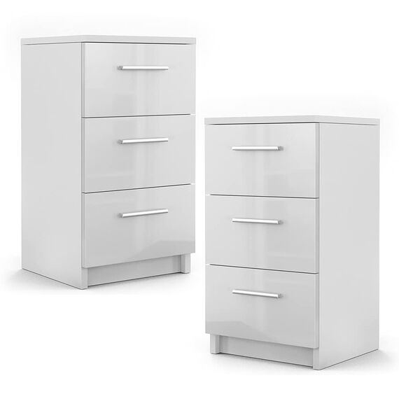 Vicco Nachttisch, Weiß Hochglanz, 2er Set, geeignet für Boxspringbetten mit erhöhtem Rahmen