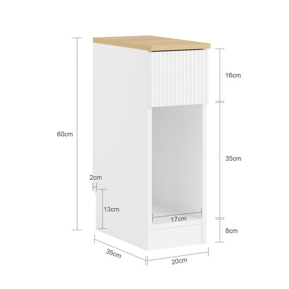 SoBuy Nachttisch schmal Nachtschrank Beistelltisch mit Schublade und Ablage Nachtkästchen Nightstand für Schlafzimmer Wohnzimmer Weiß B20 x T35 x H60 cm FBT111-W