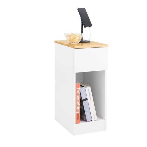 SoBuy Nachttisch schmal Nachtschrank Beistelltisch mit Schublade und Ablage Nachtkästchen Bedside Table für Schlafzimmer Wohnzimmer Weiß B25 x T40 x H60 cm FBT111-II-WN