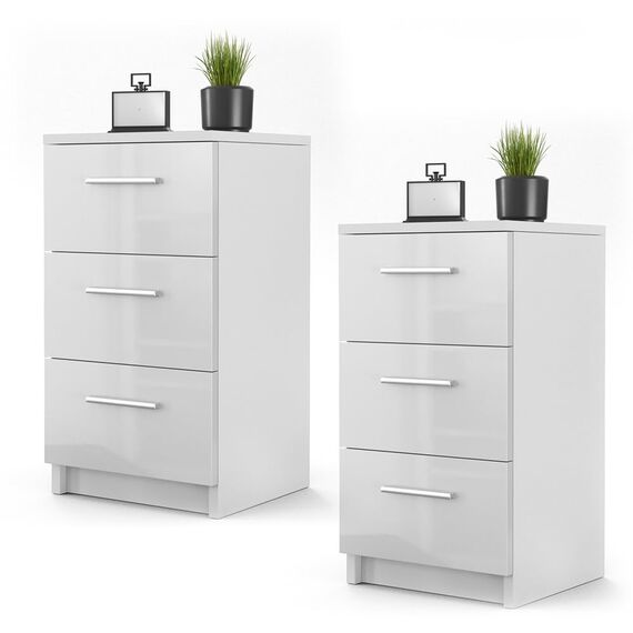Vicco Nachttisch, Weiß Hochglanz, 2er Set, geeignet für Boxspringbetten mit erhöhtem Rahmen