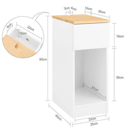 SoBuy Nachttisch schmal Nachtschrank Beistelltisch mit Schublade und Ablage Nachtkästchen Bedside Table für Schlafzimmer Wohnzimmer Weiß B25 x T40 x H60 cm FBT111-II-WN