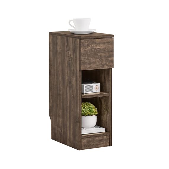 SoBuy Nachttisch schmal Nachtschrank Beistelltisch mit Schublade und 2 Ablage Nachtkästchen Nightstand für Schlafzimmer Wohnzimmer Braun B20 x T35 x H60 cm FBT111-SN