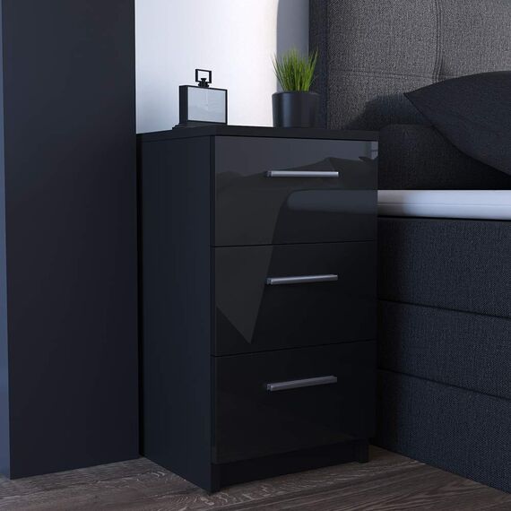 Vicco Nachttisch, Schwarz Hochglanz, 38 x 66 cm, geeignet für Boxspringbetten mit erhöhtem Rahmen