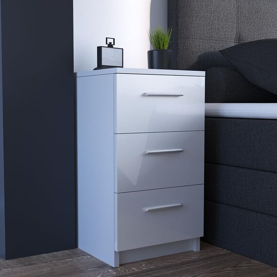 Vicco Nachttisch, Weiß Hochglanz, 2er Set, geeignet für Boxspringbetten mit erhöhtem Rahmen