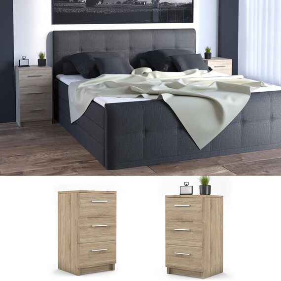 Vicco Nachttisch, Sonoma, 2er Set, geeignet für Boxspringbetten mit erhöhtem Rahmen