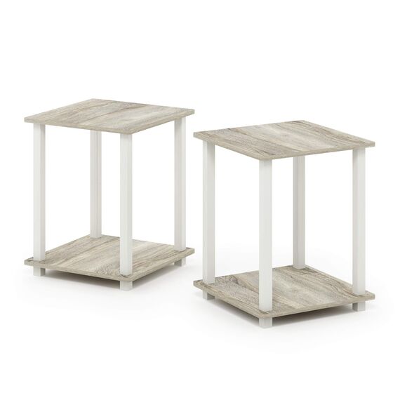 Furinno Simplistic Sofatisch, Couchtisch, Beistelltisch, mit 2 Ebenen, 2-er Set, Sonoma Eiche/Weiß