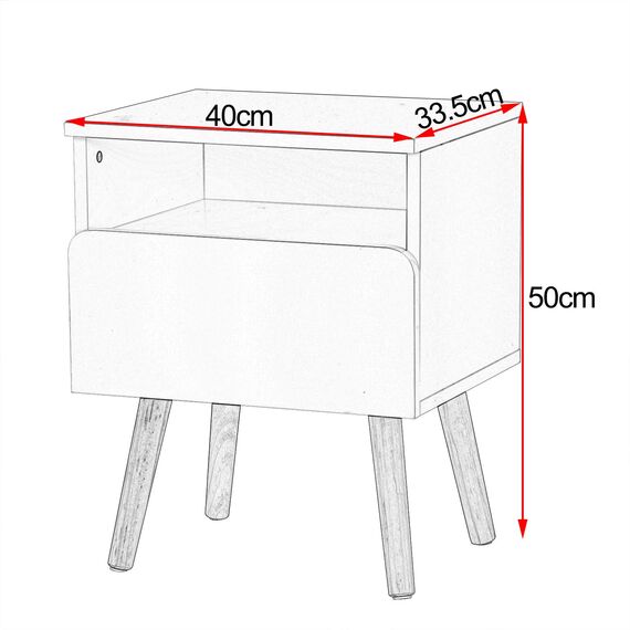 WOLTU® Nachttisch Nachtkommode Nachtschrank Beistelltisch Sofatisch, mit Schublade und Offenem Fach, mit Beinen, Holz, Weiß, 40x33,5x50cm(BxTxH), TSR58ws