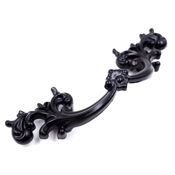 Schubladen-Zieher, französische Provinziale, flach, schwarz, 6 Stück, Lochmitten 6,4 cm, Vintage, Shabby Chic, Schrankgriffe, Türbeschläge, für Kommode, Nachttisch, Schrank, PW1619064