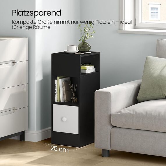 EUGAD Nachttisch schmal, Beistelltisch mit 2 offenen Ablagen und 1 Schublade, 25x66x30 cm, Nachtschrank im Schlafzimmer, Nachtkästchen aus Holzwerkstoff, dunkelgrau, 0010CTG