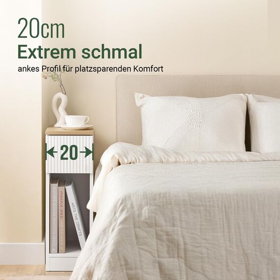 SoBuy Nachttisch schmal Nachtschrank Beistelltisch mit Schublade und Ablage Nachtkästchen Nightstand für Schlafzimmer Wohnzimmer Weiß B20 x T35 x H60 cm FBT111-W