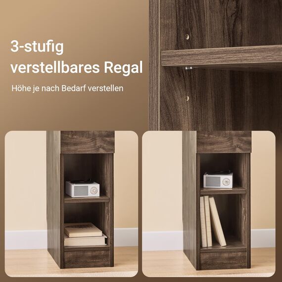 SoBuy Nachttisch schmal Nachtschrank Beistelltisch mit Schublade und 2 Ablage Nachtkästchen Nightstand für Schlafzimmer Wohnzimmer Braun B20 x T35 x H60 cm FBT111-SN