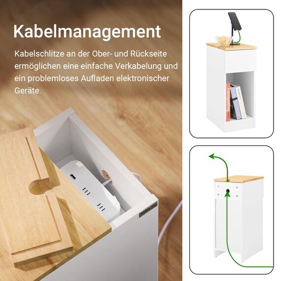 SoBuy Nachttisch schmal Nachtschrank Beistelltisch mit Schublade und Ablage Nachtkästchen Bedside Table für Schlafzimmer Wohnzimmer Weiß B25 x T40 x H60 cm FBT111-II-WN