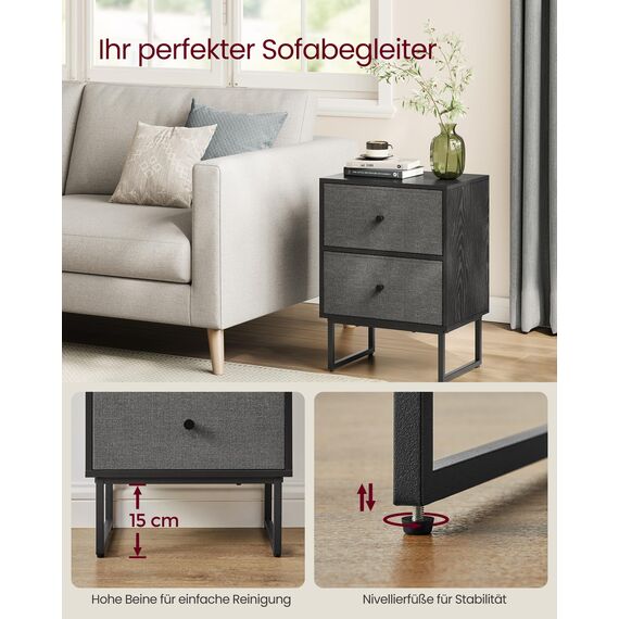 VASAGLE Nachttisch, 2er Set, Beistelltisch mit Stauraum, 2 herausnehmbare Schubladen, Nachtschrank für Schlafzimmer, Wohnzimmer, ebenholzschwarz-schiefergrau LGS229B56, 30 x 40 x 55 cm (T x B x H)