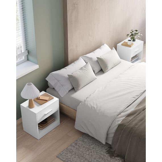 VASAGLE Nachttisch, 2er Set, Beistelltisch, mit Schublade, Griff, offenes Fach, Couchtisch, für Schlafzimmer, Wohnzimmer, klassikweiß LET819T14