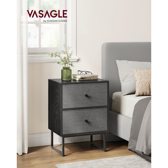 VASAGLE Nachttisch, 2er Set, Beistelltisch mit Stauraum, 2 herausnehmbare Schubladen, Nachtschrank für Schlafzimmer, Wohnzimmer, ebenholzschwarz-schiefergrau LGS229B56, 30 x 40 x 55 cm (T x B x H)
