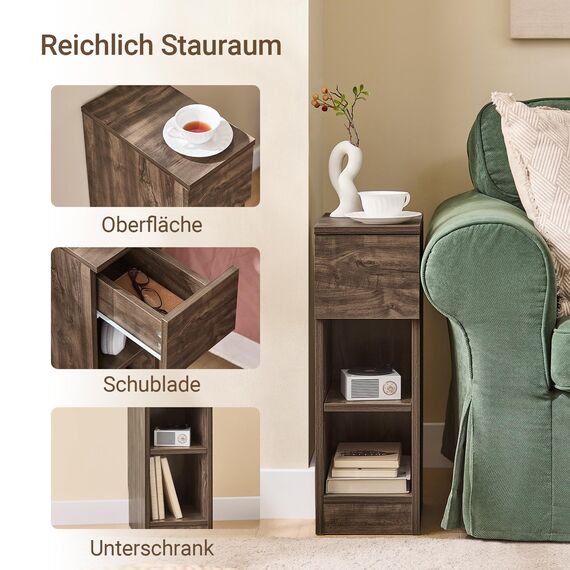 SoBuy Nachttisch schmal Nachtschrank Beistelltisch mit Schublade und 2 Ablage Nachtkästchen Nightstand für Schlafzimmer Wohnzimmer Braun B20 x T35 x H60 cm FBT111-SN