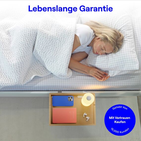 BedShelfie Bettseitiges Nachttischregal für Etagen- & oberes Bett, Studentenwohnheim Essentials, Hochbett-Nachttisch, schwebendes Bettablage-Tablett, Wohnheim-Deko von Smallish - Flexfit Modell, Natur