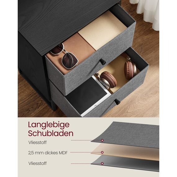 VASAGLE Nachttisch, 2er Set, Beistelltisch mit Stauraum, 2 herausnehmbare Schubladen, Nachtschrank für Schlafzimmer, Wohnzimmer, ebenholzschwarz-schiefergrau LGS229B56, 30 x 40 x 55 cm (T x B x H)