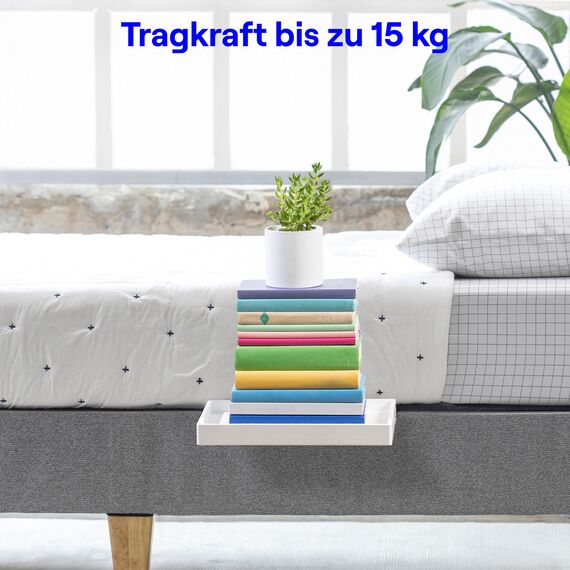 BedShelfie Nachttisch Zum Einhängen Bettablage für Etagenbett und oberes Etagenbett, Essentials für Studentenwohnheimzimmer, Hochbett Organizer zum Anklipsen, Nachttisch Tablett – weiße Holzrutsche