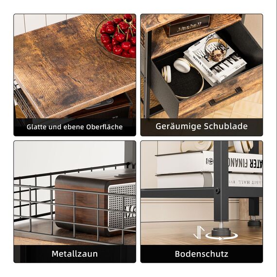 LAKEMID Nachtschrank 2er Set,Nachttisch mit Schubladen,Nachtkommode für Schlafzimmer,Schlichter Beistelltisch,Vintage Braun