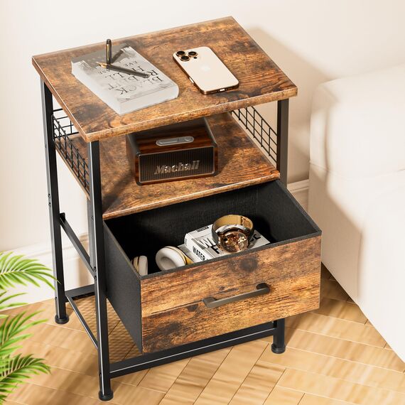 LAKEMID Nachtschrank 2er Set,Nachttisch mit Schubladen,Nachtkommode für Schlafzimmer,Schlichter Beistelltisch,Vintage Braun